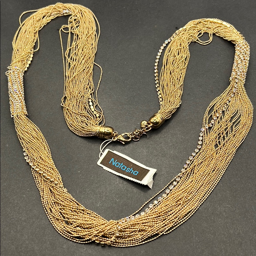 Natasha Multi Chain Rhinestone Necklace 28$